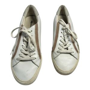 Madewell Sidewalk Sneakers White Leather Tan Stripe Lace Up Sneaker Shoes Unisex